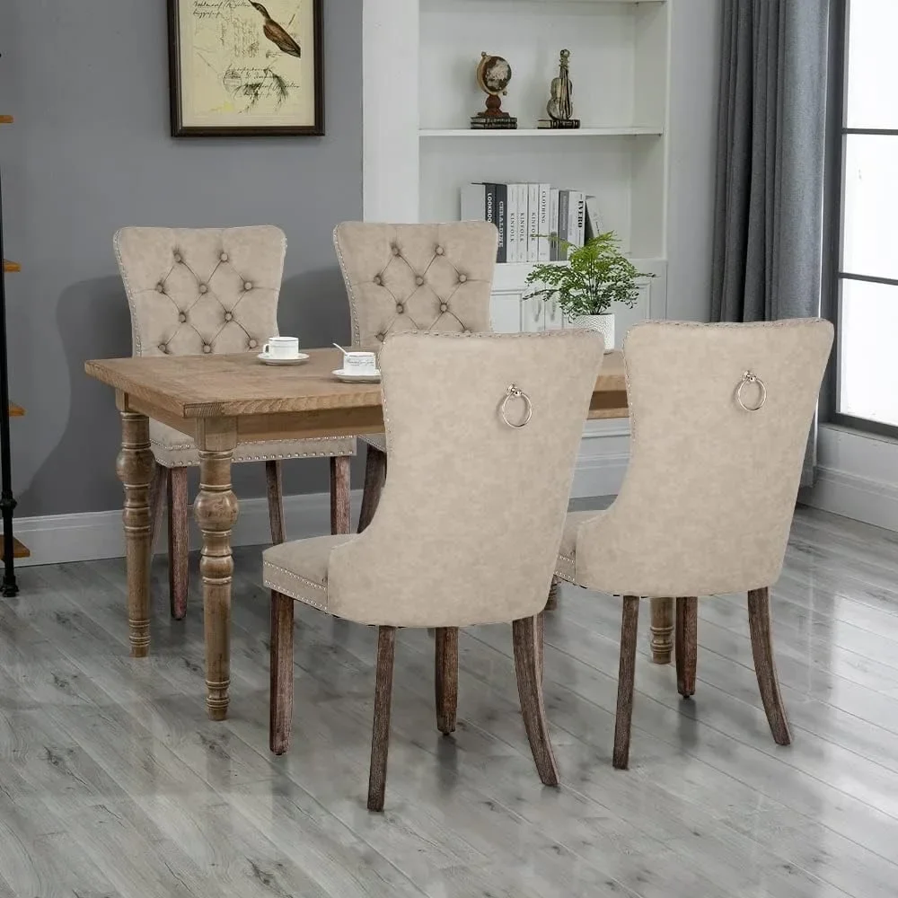 Set di 6 sedie per sala da pranzo imbottite in ecopelle con anello posteriore in Nailhead Pull Trim gambe in legno massello sedie da pranzo trapuntate