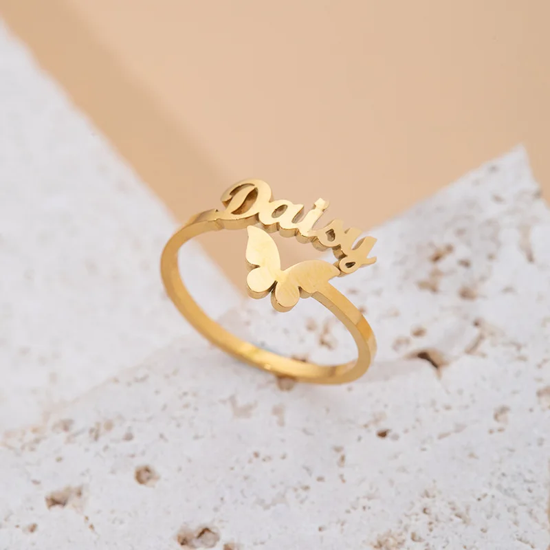 

Custom Rings Stainless Steel Adjustable Butterfly Open Size Wedding Birthday Personalized Jewelry Rings for Women DROPSHIPPING