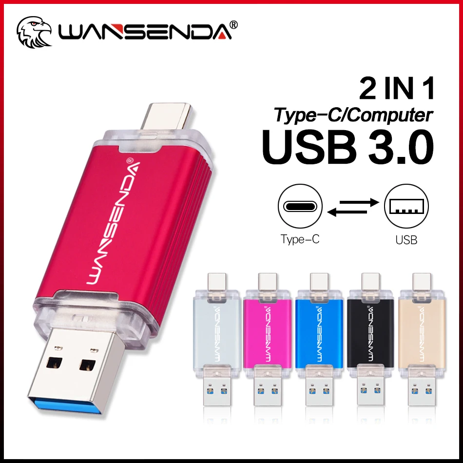 

WANSENDA USB Flash Drive 2 IN 1 USB3.0 & Type C Pen Drive 32GB 64GB 256GB 512GB USB Stick 3.0 128GB Pendrive Flash Drive