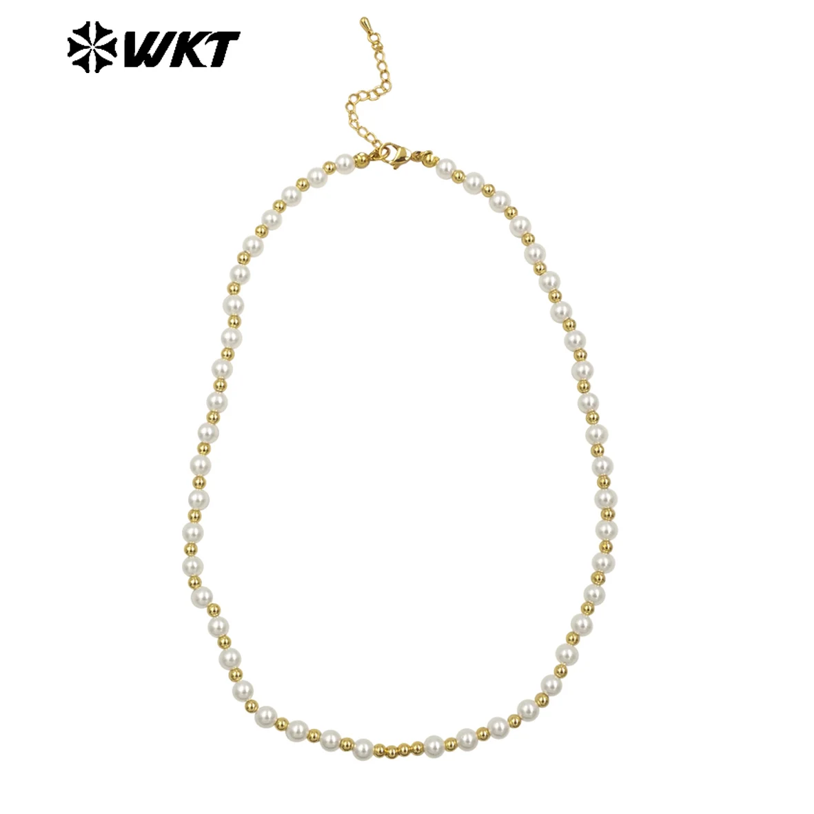 

WT-JFN21 WKT 18-дюймовый длинный 6 мм искусственный жемчуг-ракушка космические бусины ручной нити ожерелье из настоящего позолоченного 10 шт.