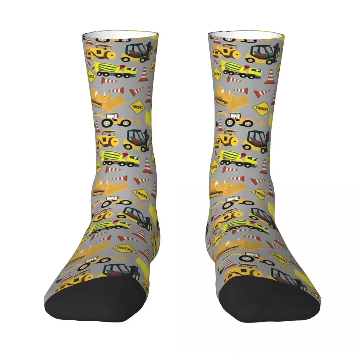 Construction Trucks Party - Excavator, Dump Truck Socks Harajuku High Quality Stockings All Season Long Socks for Unisex Gifts