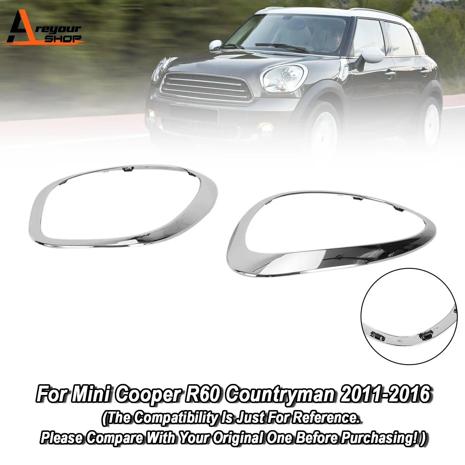 

2X Chrome Headlight Trim Ring Bezels For Mini Cooper R60 Countryman 2011-2016 51139801573 51139801574