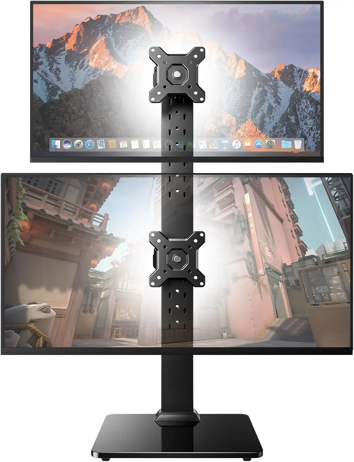 Dual Monitor Stand for 13-34 Inch Screens, Max Load 44 lbs, Adjustable Height and Swivel, VESA Compatible
