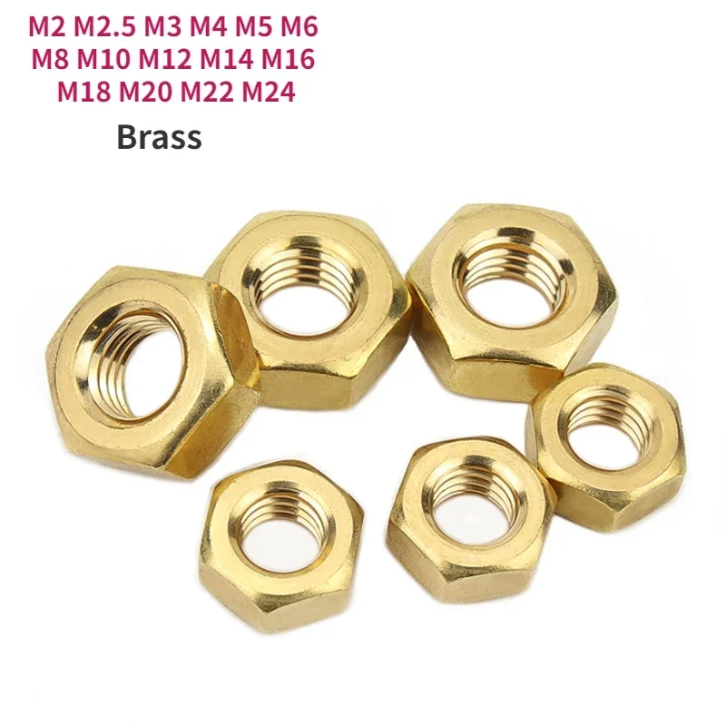 M2 M2.5 M3 M4 M5 M6 M8 M10 M12 M14 M16 M18 M20 M22 M24 Solid Brass Copper Hex Hexagon Nut  Screw Bolt Metric Thread