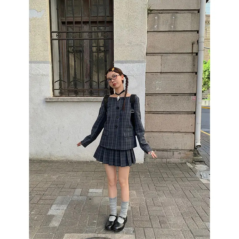 Deeptown Vintage Plaid Skirt Women Preppy Style Sweet Pleated Mini Skirt Korean Fashion Retro Japanese Harajuku Short Skirts
