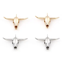 2PCs Bohemia Copper Cow Bone Charms Real Gold Plated Animal Pendants For Jewelry Making Diy Necklace Handmade Findings 24 x 17mm