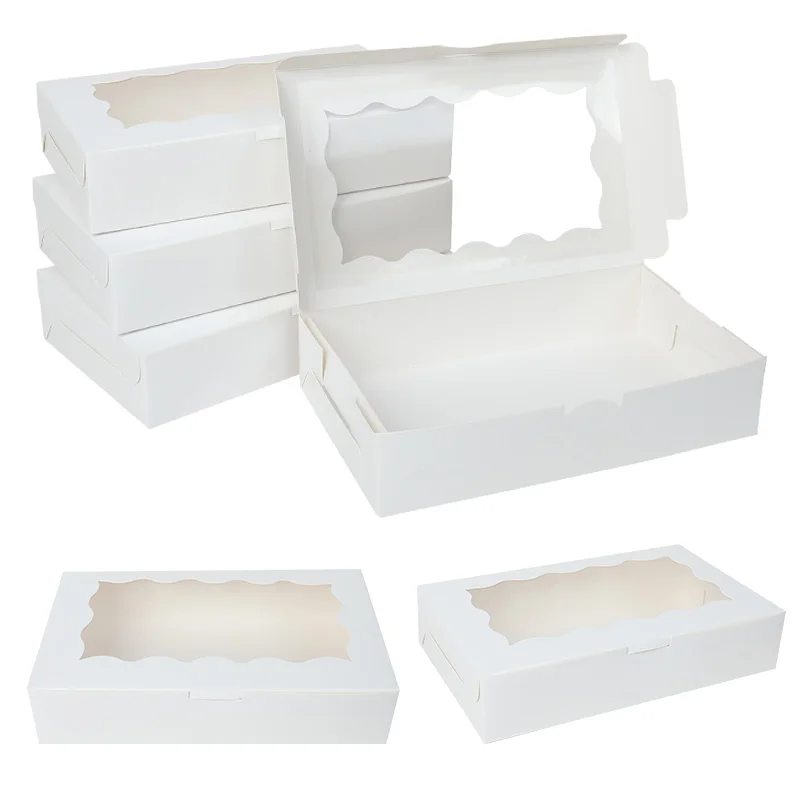 5Pcs Cake Carrier Rectangular Box White Brown Bread Box With Window For Pies Doughnuts Muffins Wedding Party Supplies