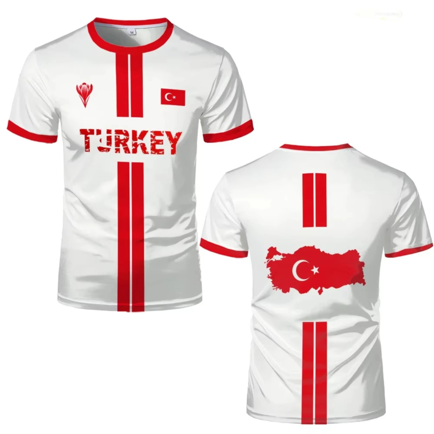 Maillot de football Turquie 2026 – Drapeau turc imprimé 3D – Respirant, séchage rapide, coupe ample – T-shirt de sport décontracté pour homme – Haut d'entraînement