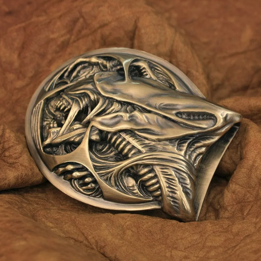 Brass Details Handmade AVP Alien Buckle Biker Belt Buckle Punk DIY Accessory TA301 BZ
