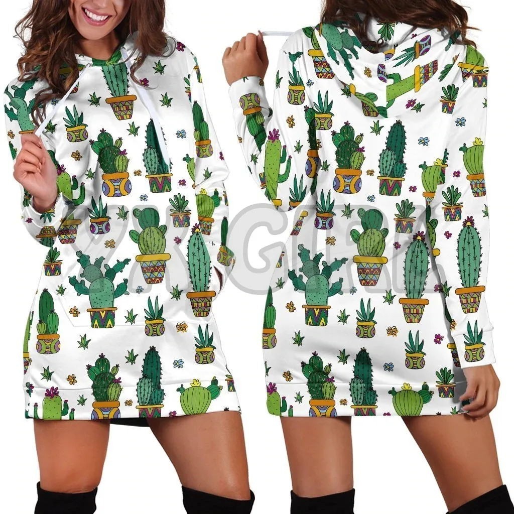 YX GIRL Cacti 3D Printed Hoodie Dress Novelty Hoodies Women Casual Long Sleeve Hooded Pullover Tracksuit