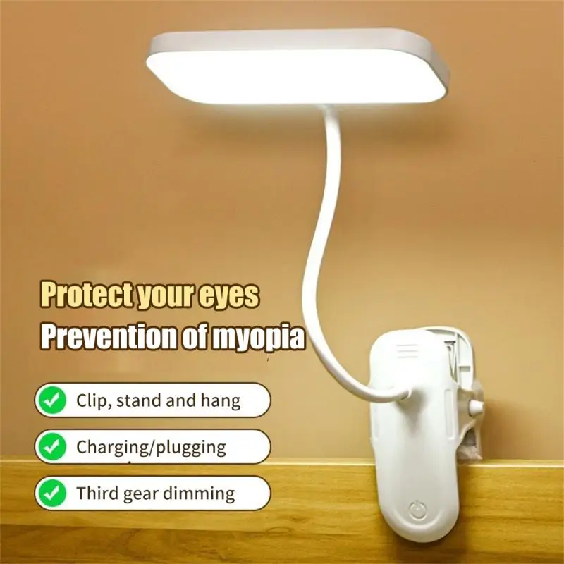 360° Flexible Table Lamp With Clip Stepless Dimming Led Desk Lamp Rechargeable Bedside Night Light For Study Reading Office Work