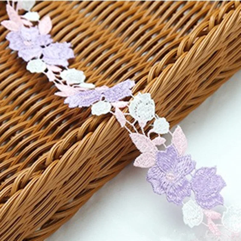 10Yards 4cm Width Shiny Purple Blue Pink Mixed Flower  Venise Diy Venice Lace Clothing Accessories Of Various Garment,Bra.Skirt