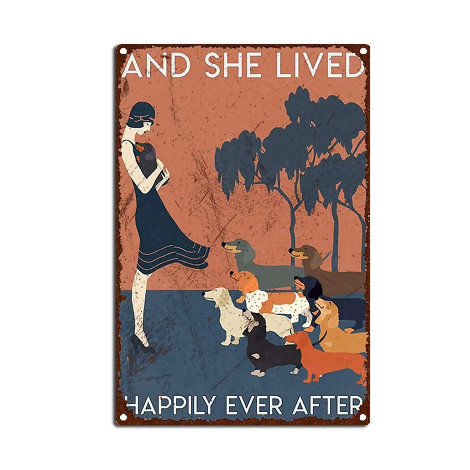 Vintage Tin Sign Dachshund Dog Lover and She Lived Happily Ever After The Kitchen Sign Retro Funny Decorative Iron Picture  sign