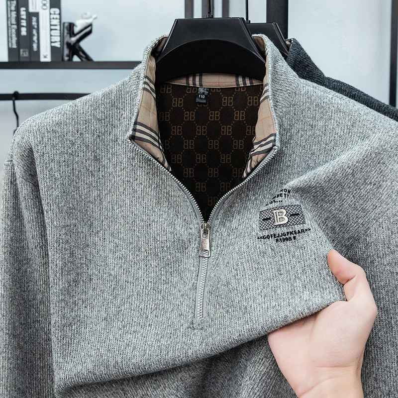 

Half Zip High Neck Long Sleeved T-shirt for Spring and Autumn Men, Polo Shirt, Stand Up Collar Casual T-shirt, Hoodie Jacket