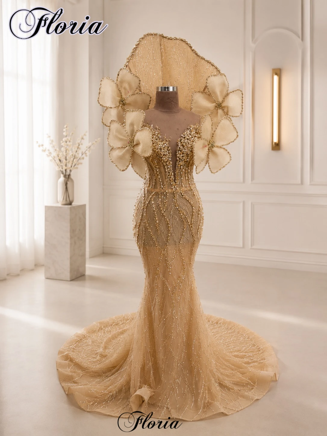 New Special Gold Celebrity Dresses With Crystals Sheer Neck Red Carpet Runway Dresses Photography Vestidos De Noche Customized