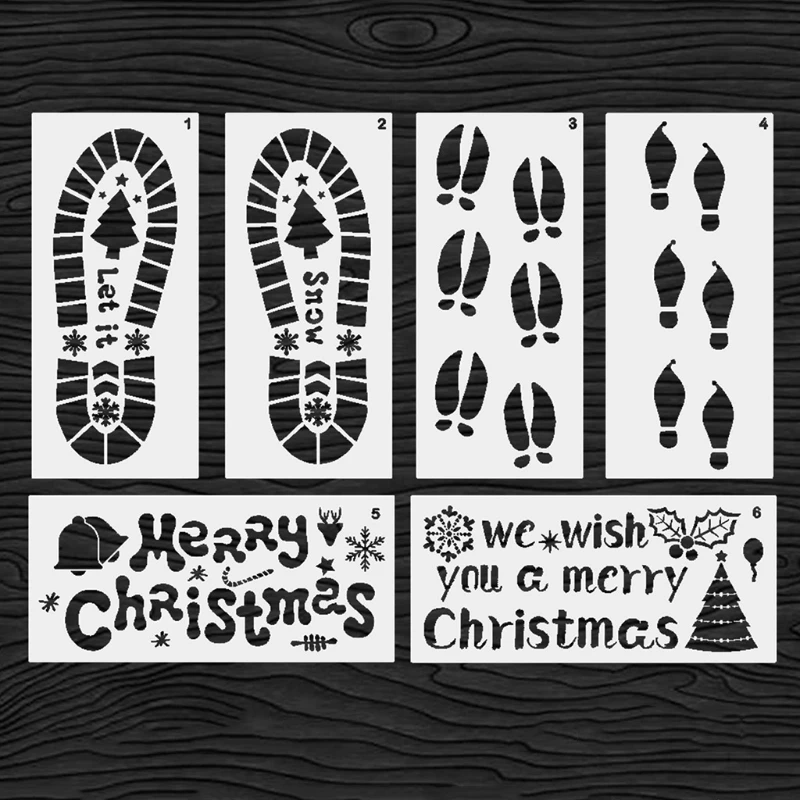 6ピース/パッククリスマス製図テンプレート大足ステンシル落書きツール