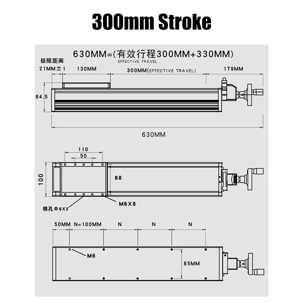 Manual Linear Slide Module 100mm Width Adjustable Lifting Digital Display Guide Handwheel Cross Fully Enclosed Steel Belt Stage