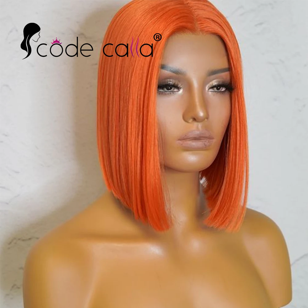 

180 Density Ginger Orange Short Straight Bob Wig 13X4 Lace Frontal Wigs For Women Brazilian Remy Bob Lace Front Wig Preplucked