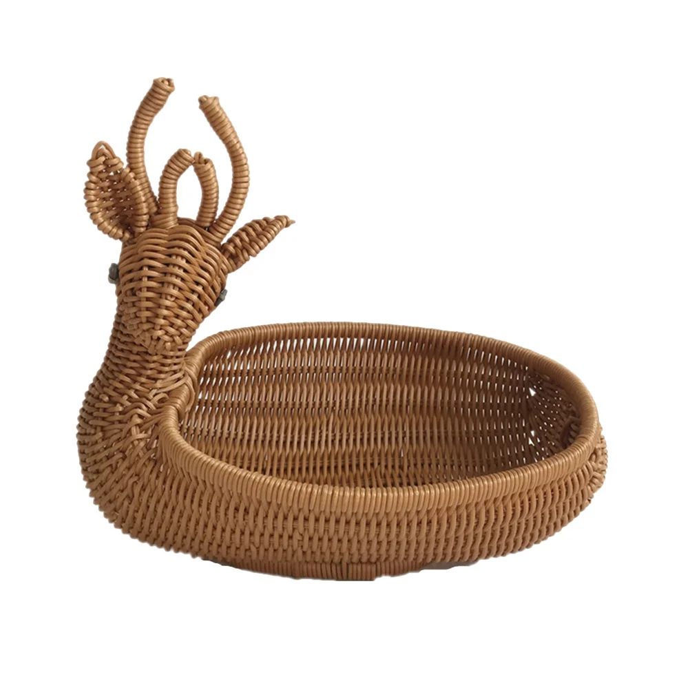 

1Pcs Rattan Woven Storage Basket Cartoon Deer Plastic Sundries Storage Basket Multi-Use Desktop Organizer for Home