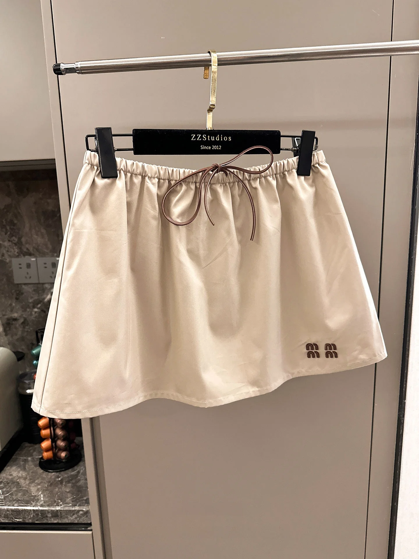 High-End Khaki Letter Embroidery Short Skirt Women's A-Line  Skirt Breathable Cotton Polyester Blend Elastic Waist Summer...