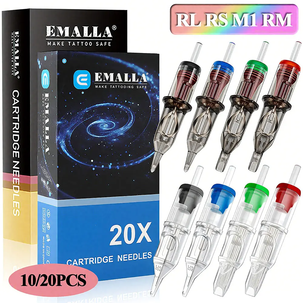 

20/10PCS EMALLA Professional Cartridge Tattoo Needles RL RS CM M1 Sterilized Safety Cartridge Needle for Permanent Makeup Supply