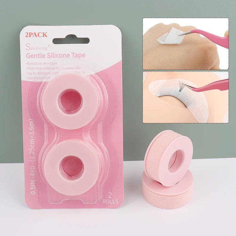 2 Rolls Eyelash Extension Tape Non-woven Gentle Silicone Gel Tape For Grafting False Lash Patch Under Eye Pads Makeup Tools