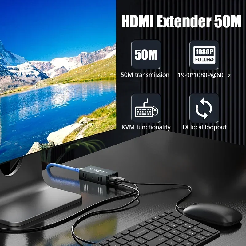 1 Pair USB HDMI KVM Extender 60M /120M Over Cat5/6 Ethernet1080P Video Support Keyboard Mouse Uncompression No Delay