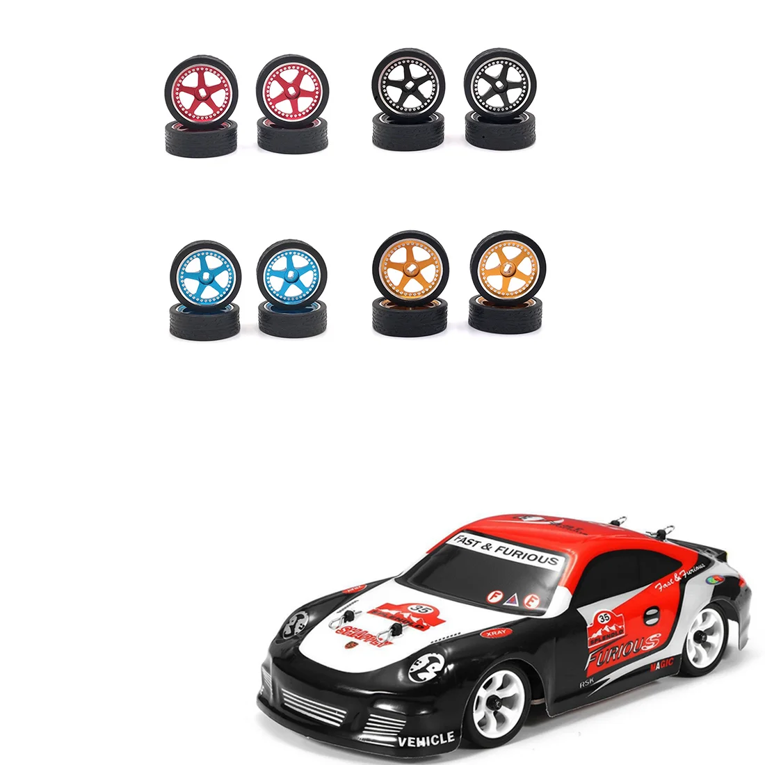 CYGJ-4Pcs 26Mm Metal Wheel Rim Rubber Tire Tyre Set For Wltoys 284131 K969 K989 K999 P929 Mini-Z 1/28 RC Car Upgrades Parts