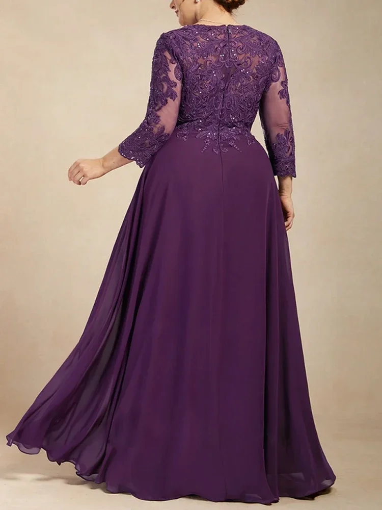 Robe longue violette pour la mère de la mariée, grande taille, robes de soirée de mariage, robes d'occasion formelle