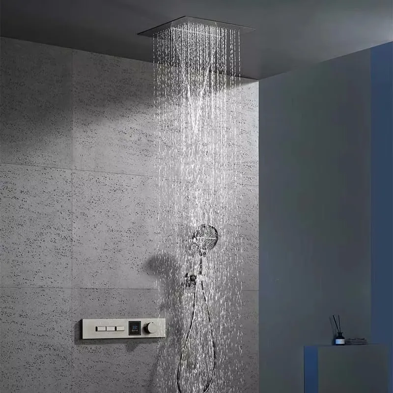 New All-Brass Wall-mounted Hidden Shower Set Embedded Constant Temperature Shower Hidden Shower Head Waterfall Water Outlet