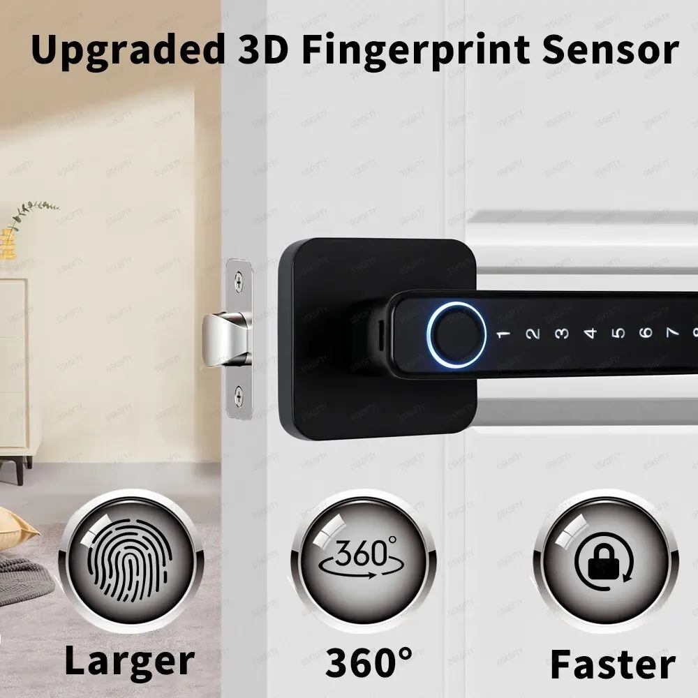 Tuya Fingerprint Door Lock, Maçaneta com Teclado, Keyless Entry, Handle para Casa, Hotel, Escritório, Apartamento, Quarto