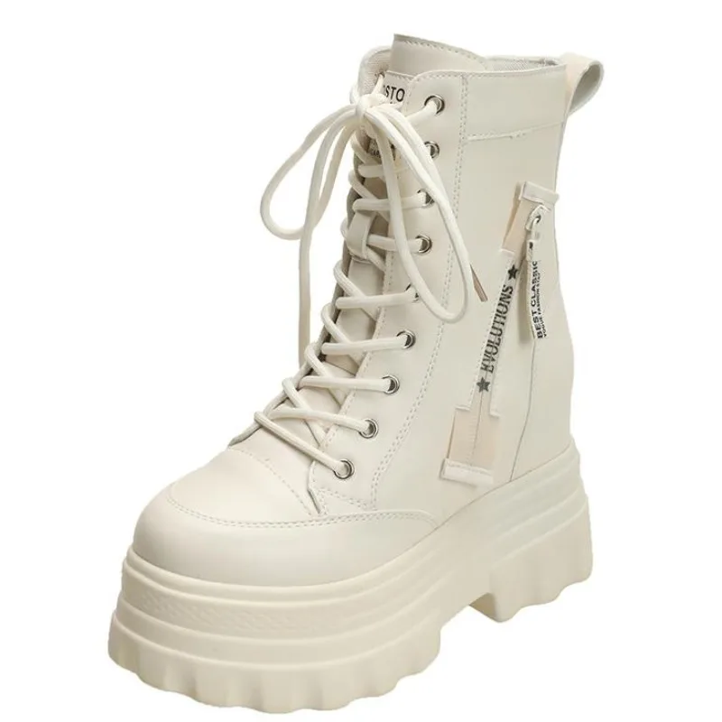 

9.5CM Women Boots Motorcycle Shoes Woman Leather Chelsea Ladie Classic Punk Female Goth Shoes High Platform Women Botas Mujer