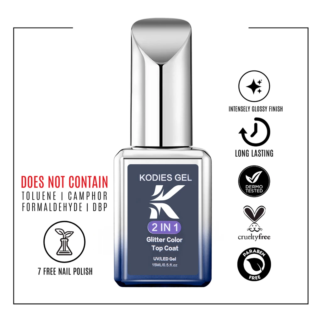 KODIES GEL Diamond Chrome Top Coat Gel Nail Polish 15ML Super Shine Top Coat Without Sticky Layer Glitter Semi Permanent UV Gels