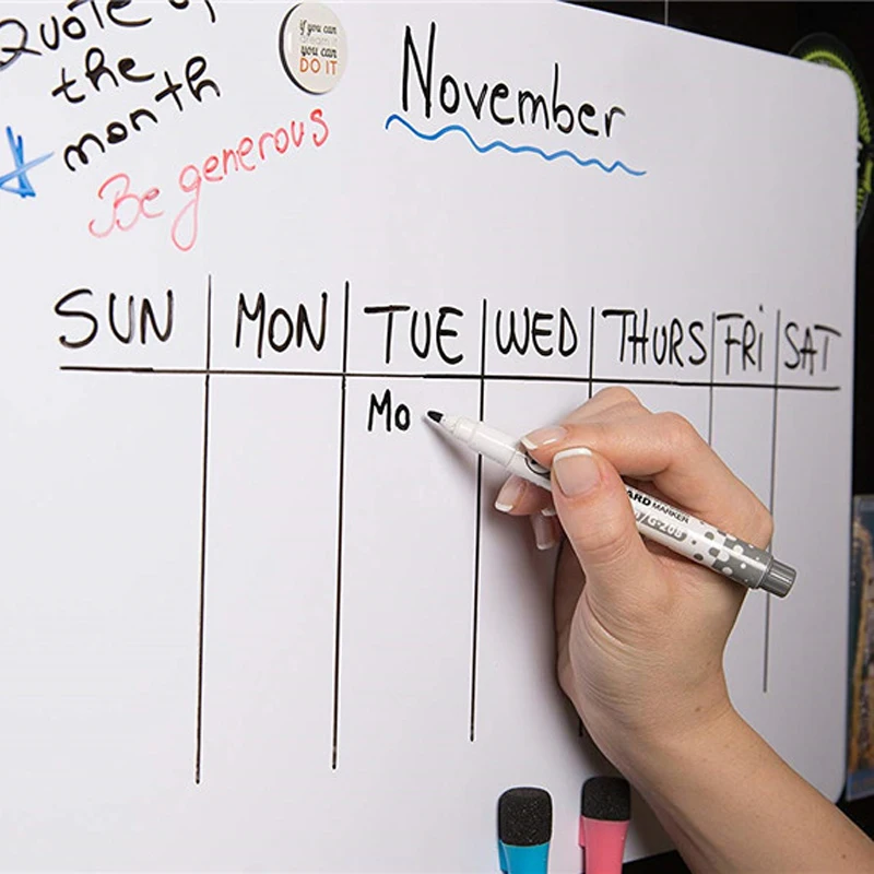 A3 Size Magnetic Whiteboard Dry Wipe Weekly Monthly Planner Fridge Stickers Menu Calendar with 8 Color Marker