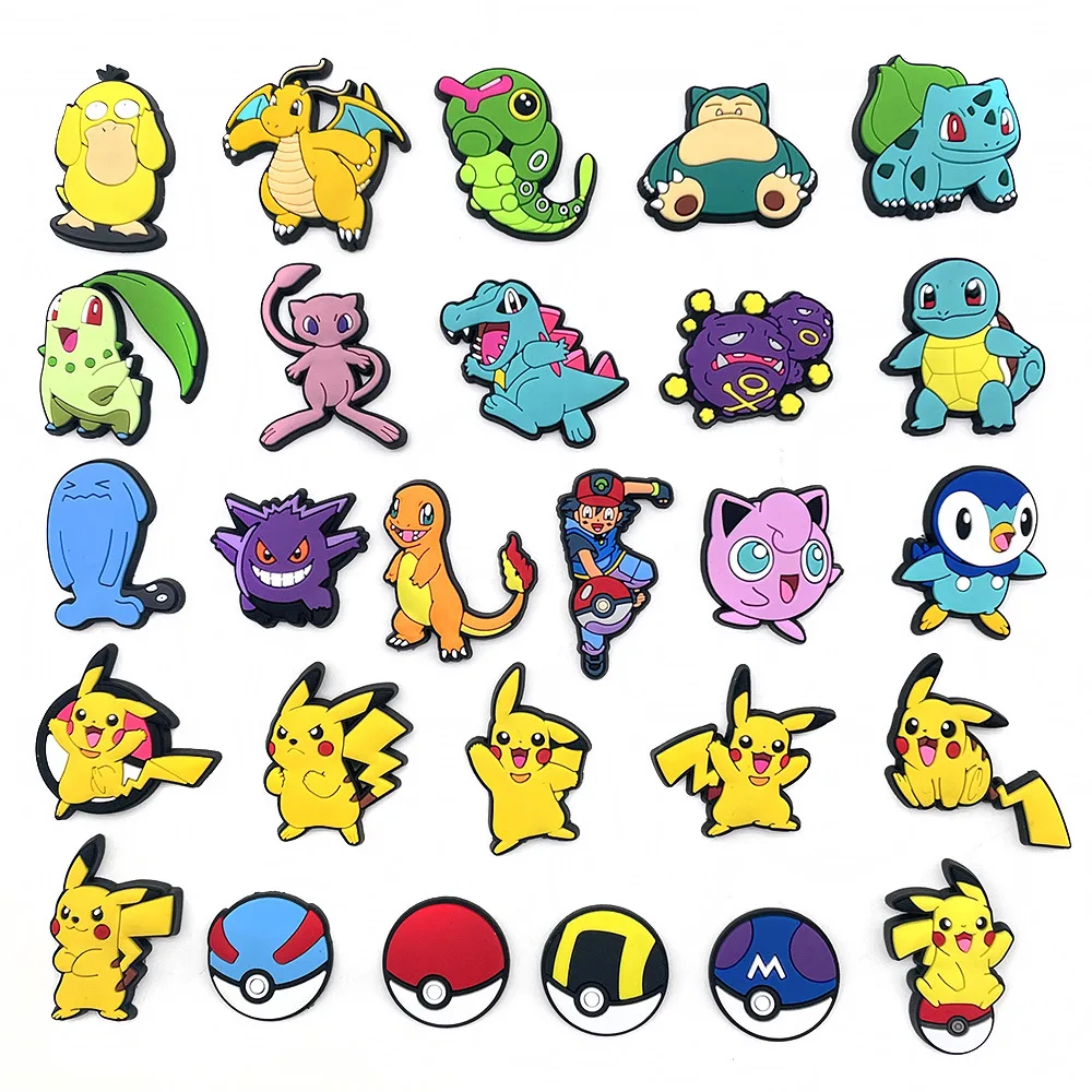 27Pcs Cartoon Pokemon Pikachu Series Shoe Charms for Clogs Bubble Slides Sandals PVC Shoe Decorations Buckle Accessories for Kid