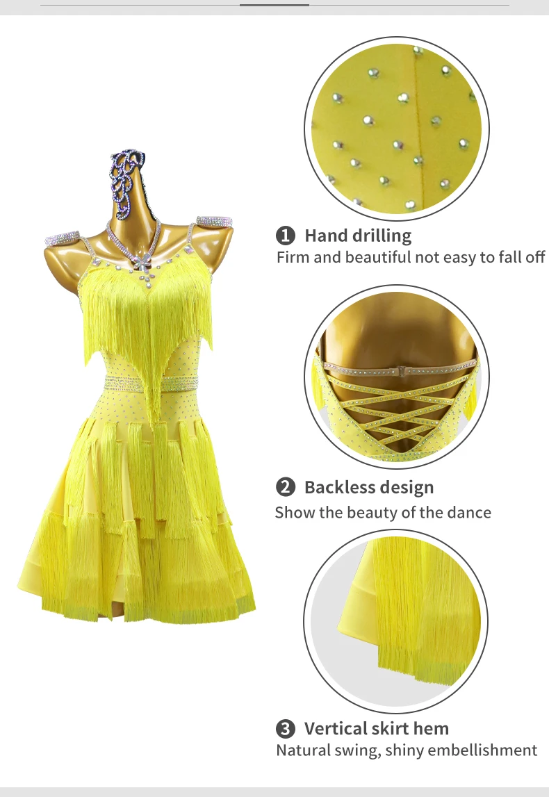 Sport-Tanzanzug für Mädchen, lateinamerikanisches Kleid für Damen, Tanzbekleidung, luxuriöse Wettbewerbskostüme, Cheerleader-Rock für Damen, Trainingsrock. – Detail 6