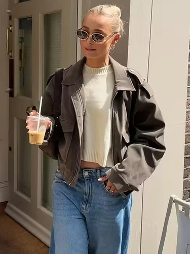 Imagen 2 del producto Abrigo Elegante de Primavera y Otoño 2026 para Mujer SLTNX, Abrigo Retro con Cuello de Solapa, Cierre de Cremallera, Manga Larga y Bolsillos