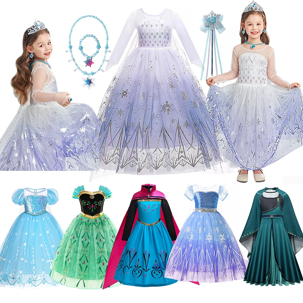 Disney Girl Frozen Theme Princess Costume Elsa Anna Cosplay Halloween Carnival Party Dress Up Outfits 2-10Y Children Clothing