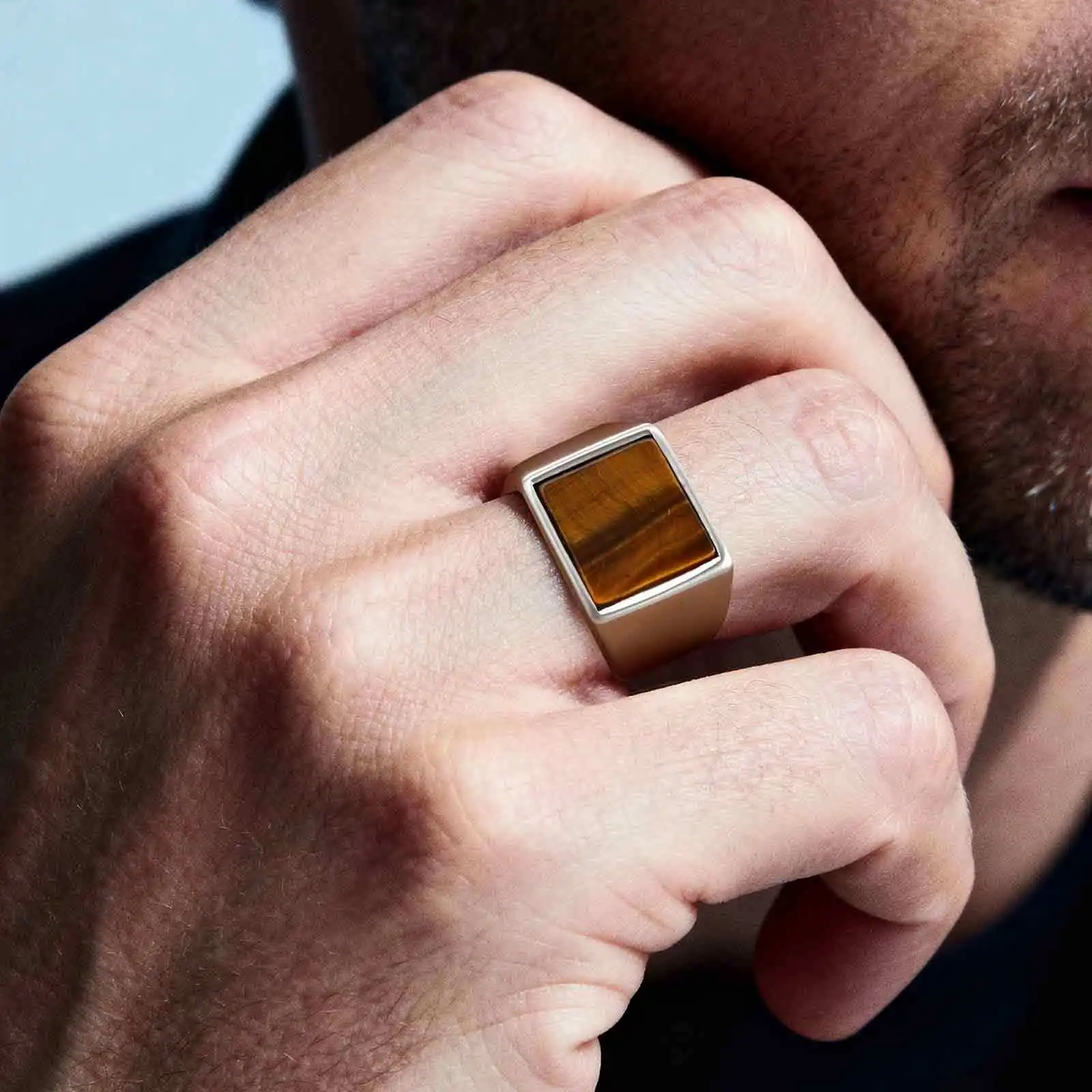 Vnox الفولاذ المقاوم للصدأ عين النمر الدائري للرجال الأولاد ، 14 مللي متر حجم واسعة 7-12 خاتم الخاتم الهندسي ، هدايا مجوهرات بسيطة خمر له #3