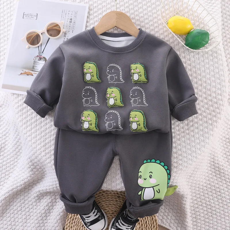 

2024 Spring Autumn Baby Boys Clothing Set Infant Cartoon Dinosaur Sweatshirts Pants 2Pcs Suit For 1-5 Years Kids Casual Outfits