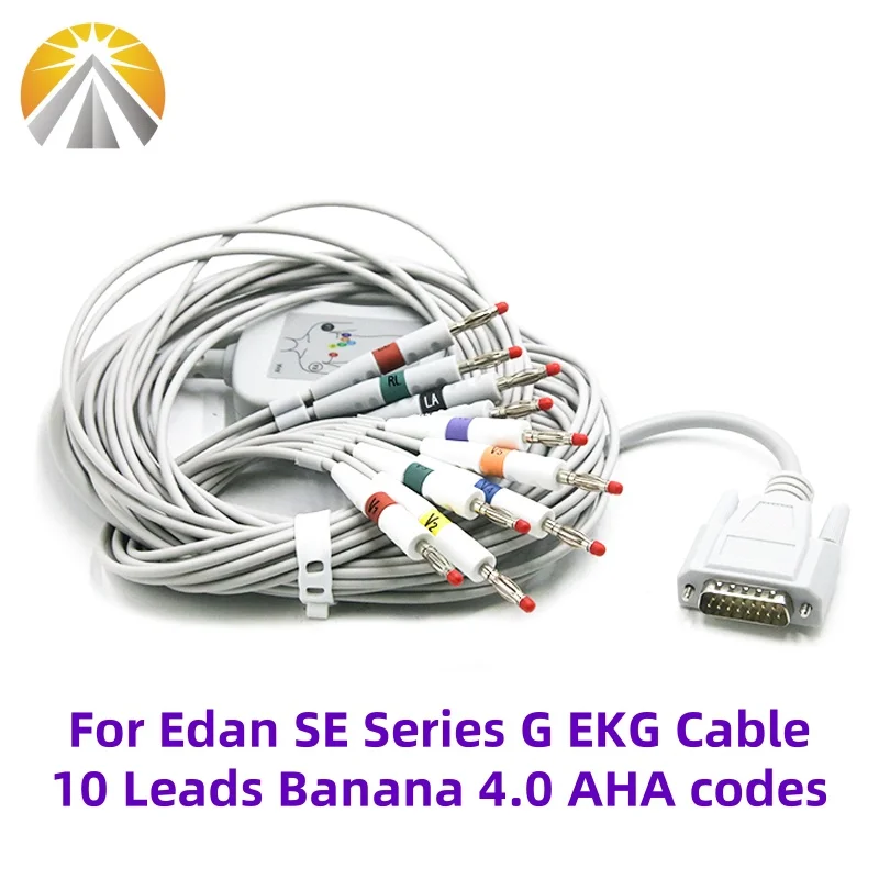 

For EDAN ECG Cable SE-1 SE-3 SE-12 SE-601A One Piece 10 Leadwires DB15 Pin Banana 4.0 AHA/IEC Standard 10K Resistor