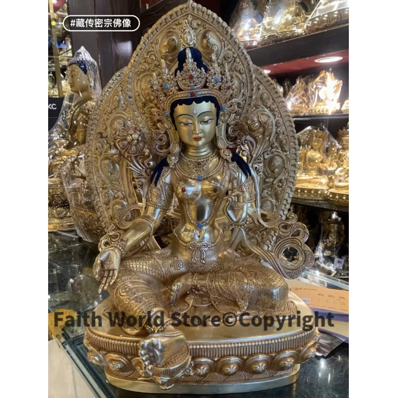 

Buddhism High quality gold gilding Tibet Guru Green Tara Guanyin Goddess Buddha brass statue HOME family effective protection