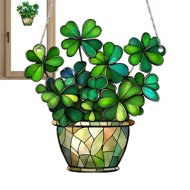 St Patricks Day Tree Decorations Irish Ornaments Car Pendant Window Decor Acrylic Pendant Lucky Sign Four Leaves Clover Home