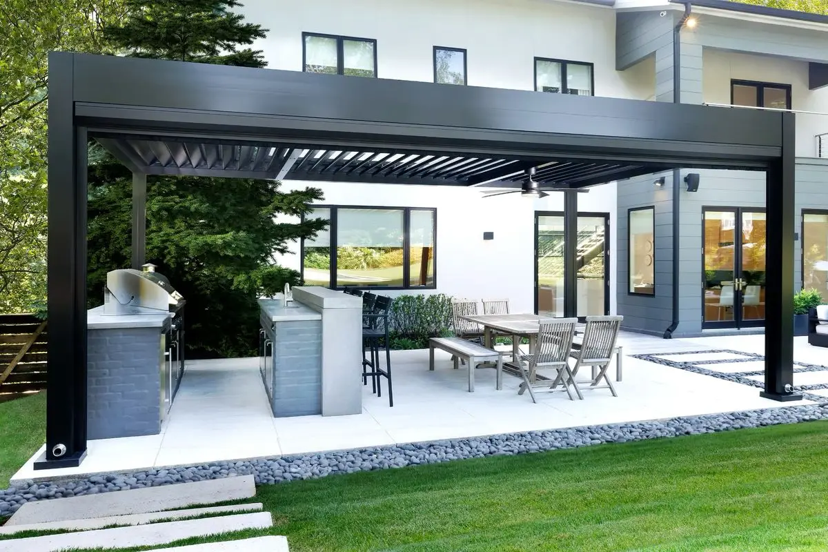 Factory Custom Made Gazebo Aluminum Pergola for Balcony Terrace Outdoor Furniture with LED Lights Louvered Roof Garden Pergolas
