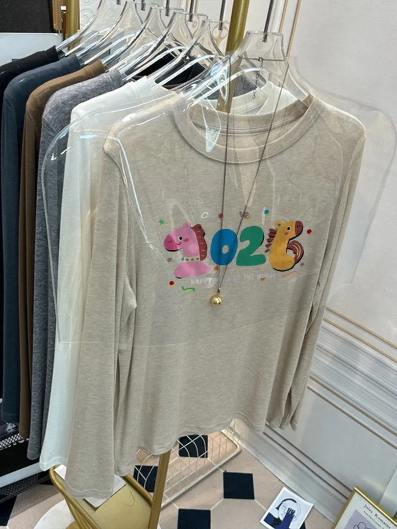 

plus Size 300 Pou Korean Sle 2026 Creative round Ne Base irt Women Spring Slim Mask T irt Inner Wear Top