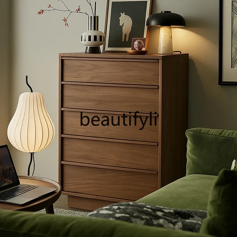 

A50 North American black walnut nine-chest bedroom solid wood chest against the wall storage end of the bed