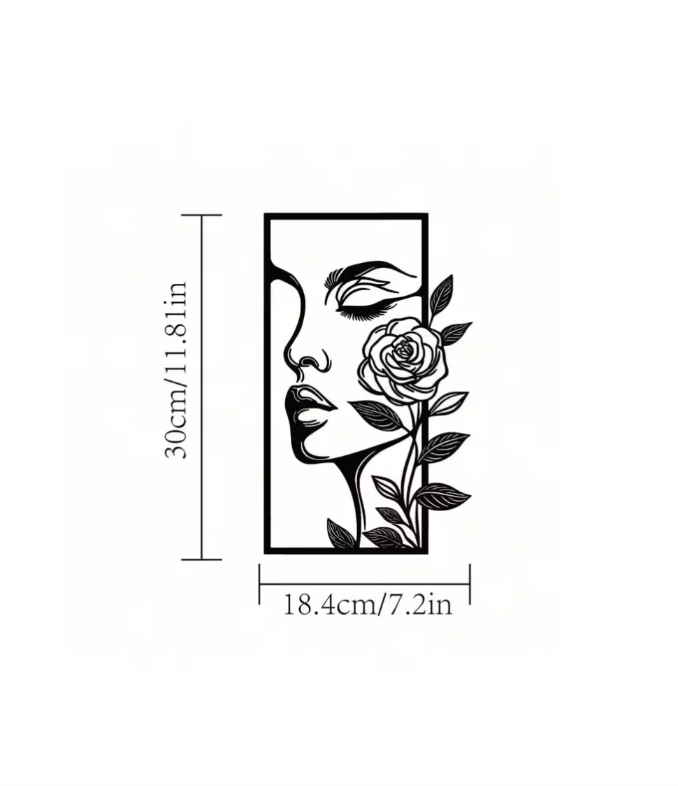 Minimalist Line Art Female Face Floral Iron Wall Hanging, Light Luxury Abstract Facial Contour Metal Wall Decoration for Bedroom Decor