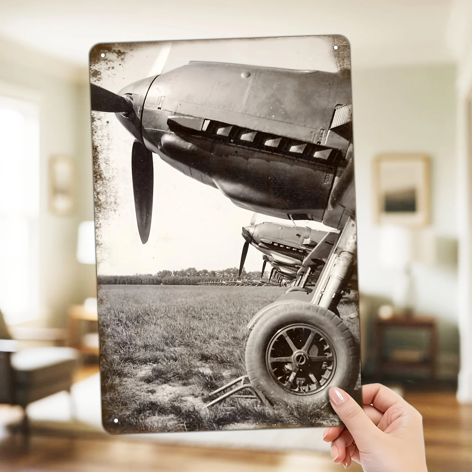 CIFBUY Vintage Me109E Fighter Aircraft Aluminum Wall Art Waterproof Durable Metal Sign for Home Kitchen Bedroom Bar Decor