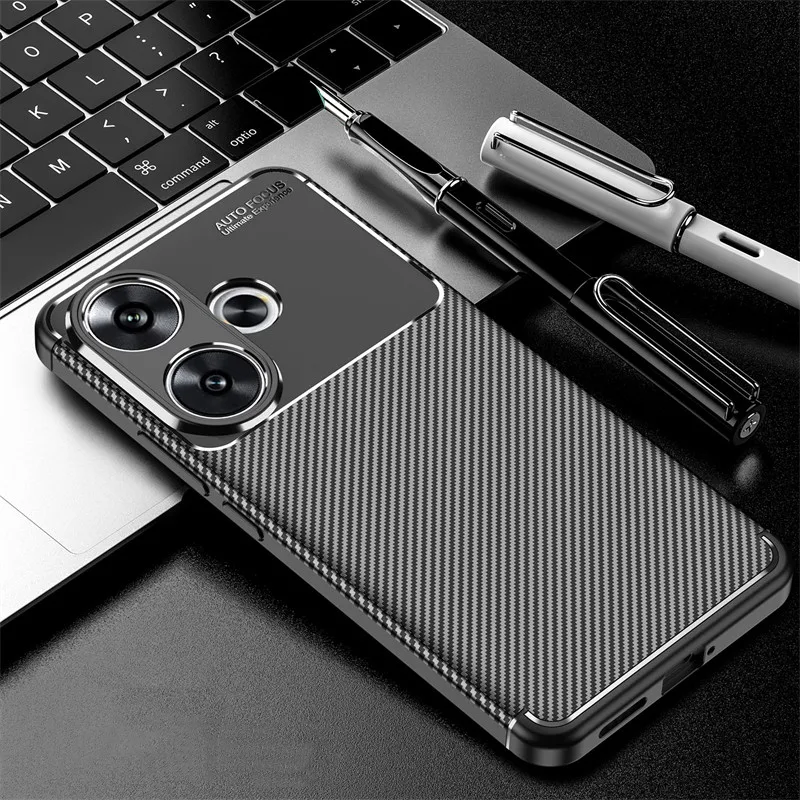 For Xiaomi Poco F6 Case Bumper Anti-knock Soft TPU Silicone Carbon Fiber Back Case For Poco F6 M6 X6 Pro Cover For Poco F6 Case