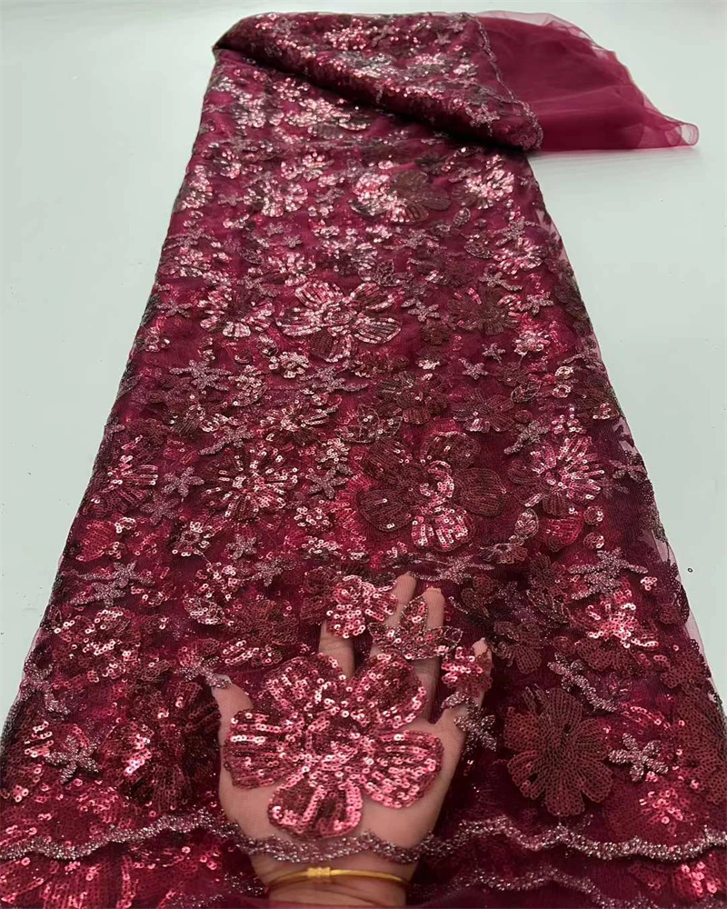 

Luxury African Beaded Lace Fabric Nigerian High-Quality Sequins Adult Size for Party Dress Sewing